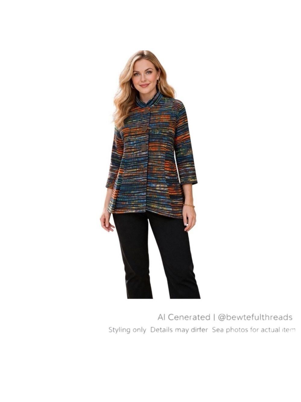 Art Jacket Lagenlook Swing Coat Multicolor Textured Knit Oversized L XL